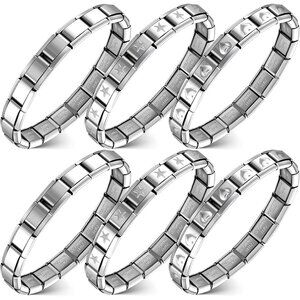 6 Pcs Italian Charm Bracelets Silver Stainless Steel Adjustable Links & Charms f